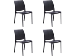 Cadeira Empilhável de Resina Fabricada na Itália Design para Ambientes Internos e Externos Sofia Preto 4 Unidades DIVINA HOME