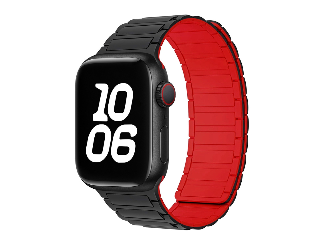 Pulseira Magnética de Silicone HALINUI para Apple Watch Series 1 11/ultra (42 49 Mm) com design esportivo respirável, vermelho preto