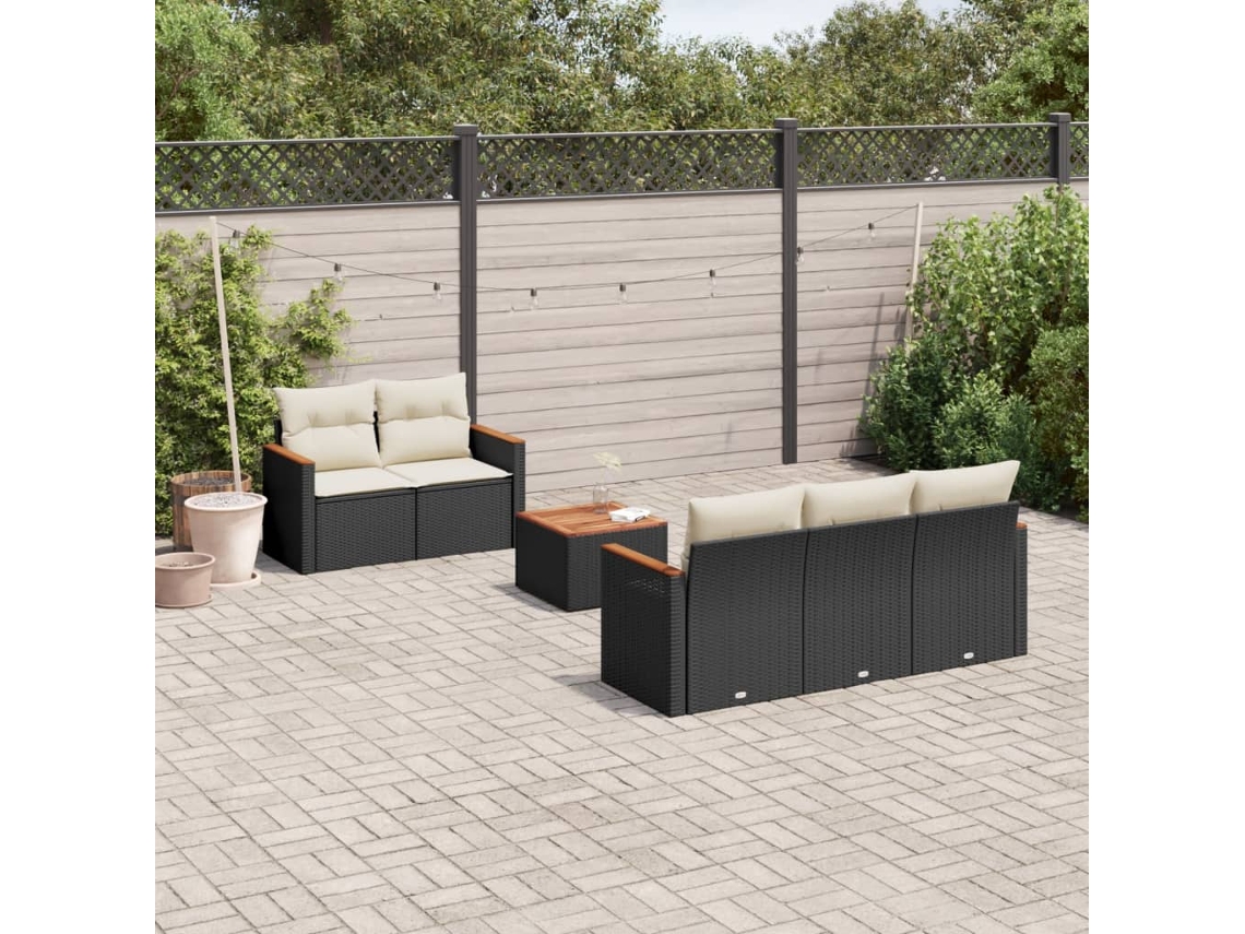 Vidaxl 6 Pcs Conjunto Sofás De Jardim C/ Almofadões Vime Pe Preto