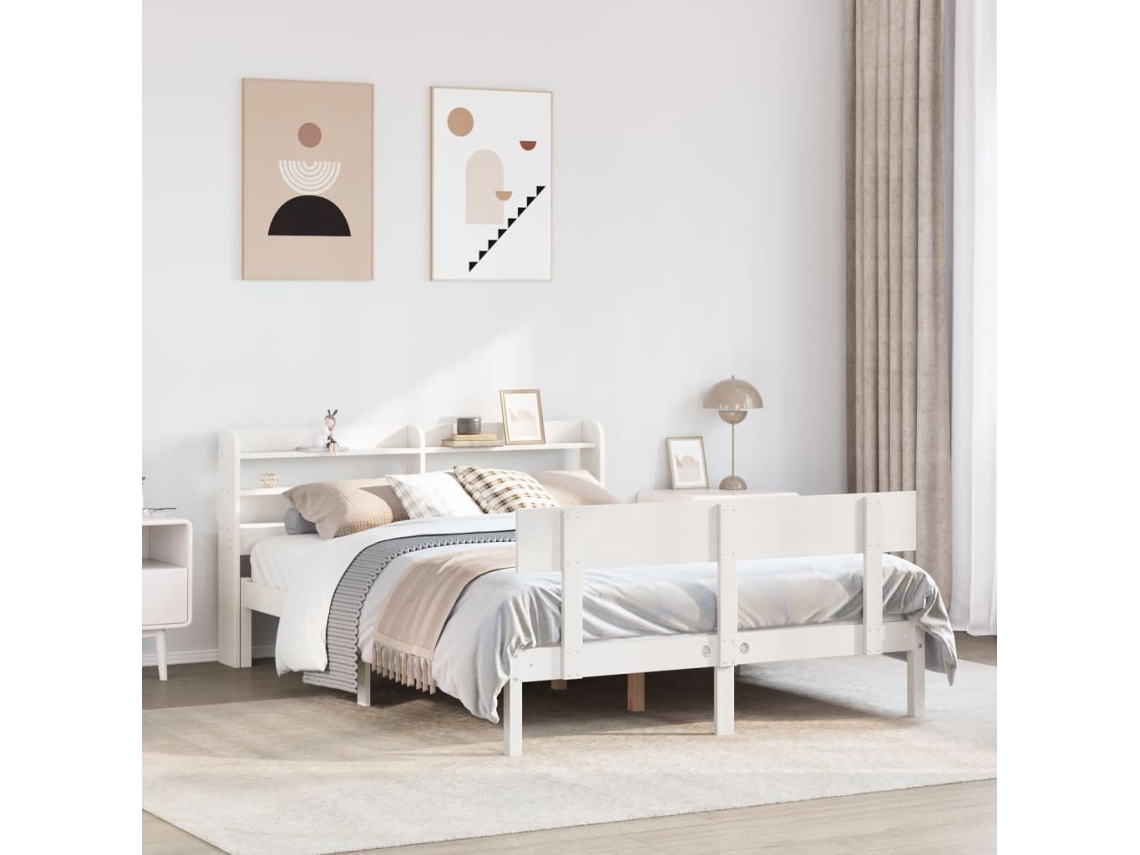 Vidaxl Cama Sem Colchão 140x200 Cm Madeira De Pinho Maciça Branco