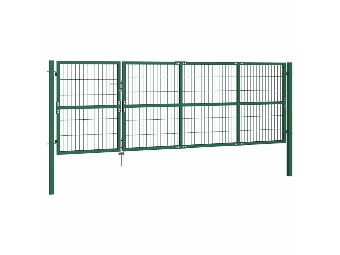 Portão de jardim com postes 350x120 cm Aço Verde. EXCLUSIVO DA MAISON