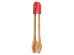Tong De Cozinha De Bambu Com Cabeça De Silicone Vermelha