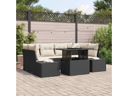 Vidaxl Conjunto De Sofás Com Almofada 7 Pcs Preto E Creme Vime Pe