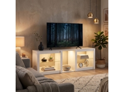 Móvel Baixo Para Tv Com Iluminação Led Rgb, Móvel Moderno Para Tv Com Prateleiras De Vidro Ajustáveis, Para Tvs De Até 75 Polegadas, Branco.