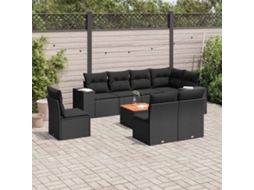 Vidaxl 9 Pcs Conjunto De Sofás P/ Jardim C/ Almofadões Vime Pe Preto
