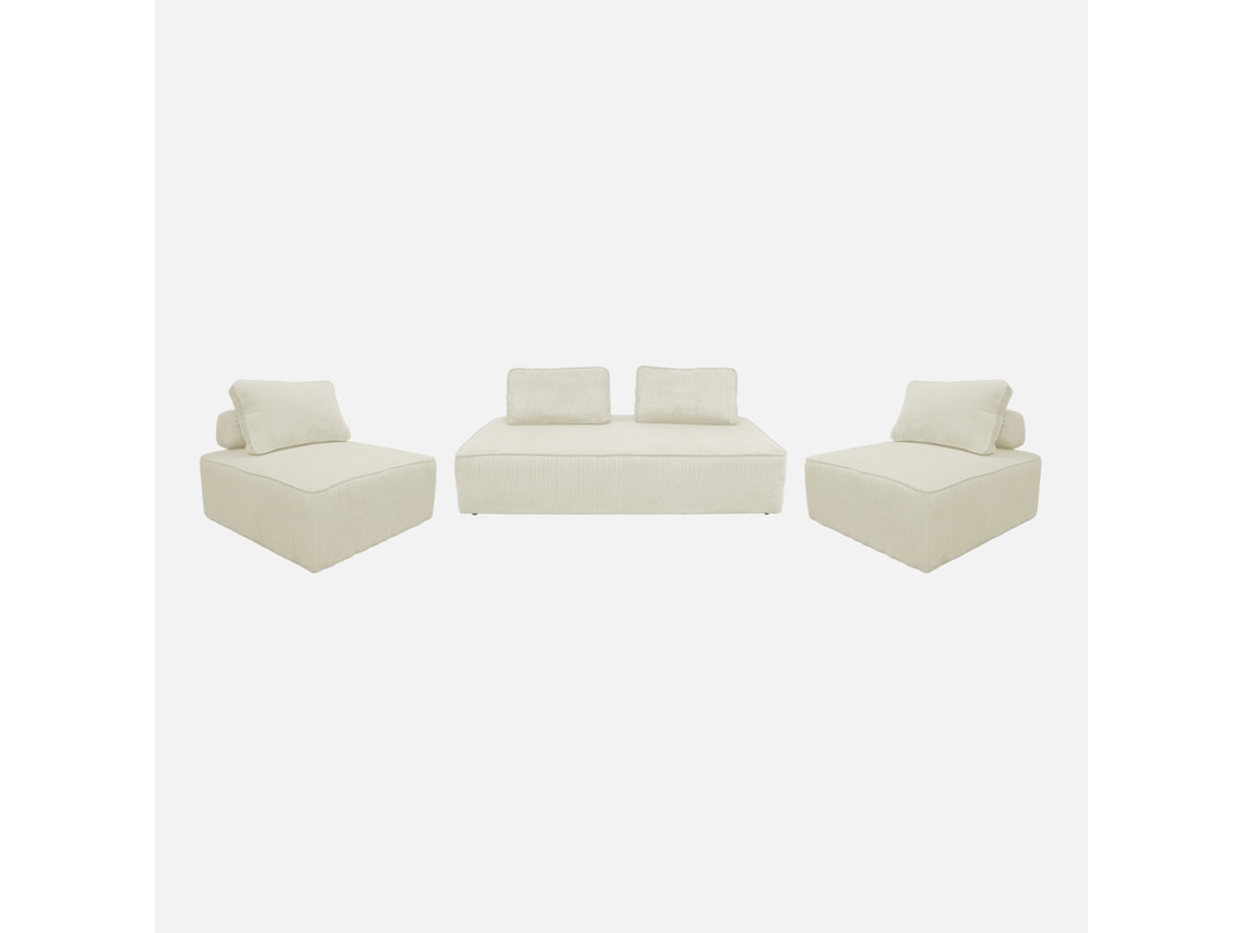 Sofá Modular Em Veludo Canelado, 4 Lugares, Creme