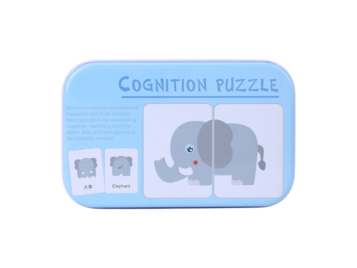 Cartões de quebra cabeça de aprendizagem cognitiva para pré escola brinquedo educativo com caixa de ferro animais S/MARCA