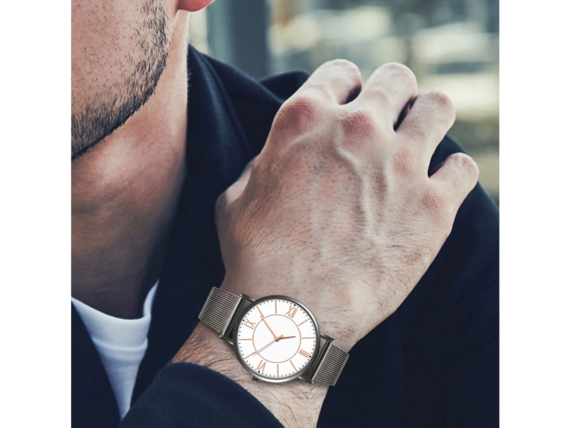 Reloj De Moda Para Parejas Con Correa De Malla Dial Redondo Cuarzo Unisex