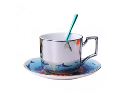 Caneca XGF Caneca de café cerâmica de padrão de folha de 520 ml