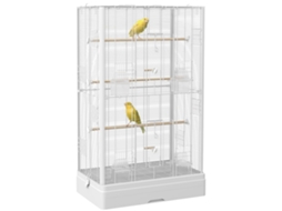 Gaiola de Pássaros com Bandeja Retrátil e Poleiros. Aviário para Papagaios. 61x36,5x98 Cm. Branco Ge