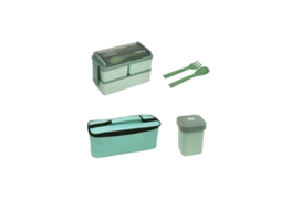 Conjunto De Lancheira, Bento Box Empilhável Com 3 Compartimentos Com Lancheira, Lancheira E Talheres - Verde