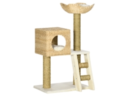 Árvore Gatos 101cm Toca Cama Escada Sisal Almofadas Natural