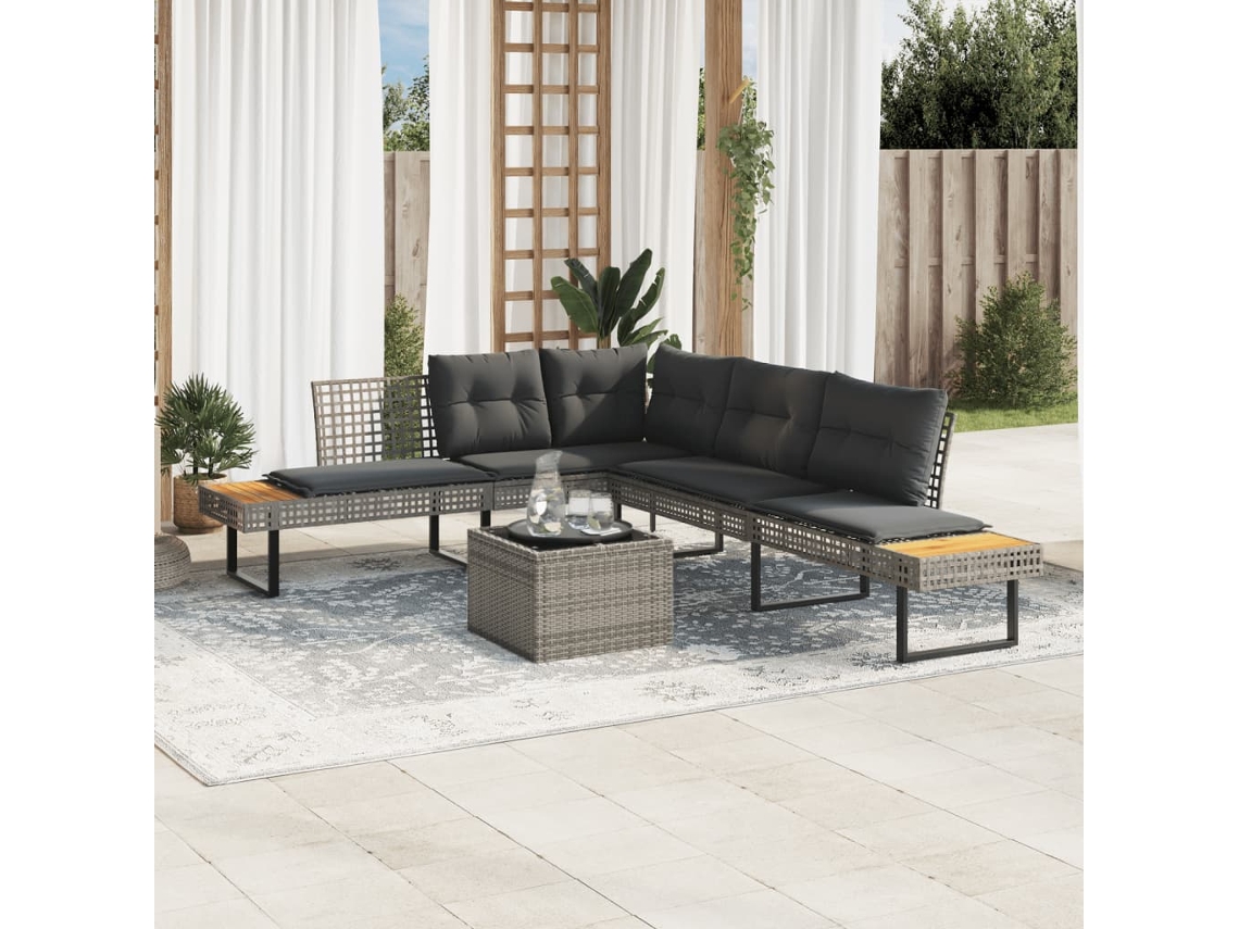 Conjunto de 2 Sofás para Jardim com Almofadões Vime Pe e Vidro Cinza MAISON EXCLUSIVE