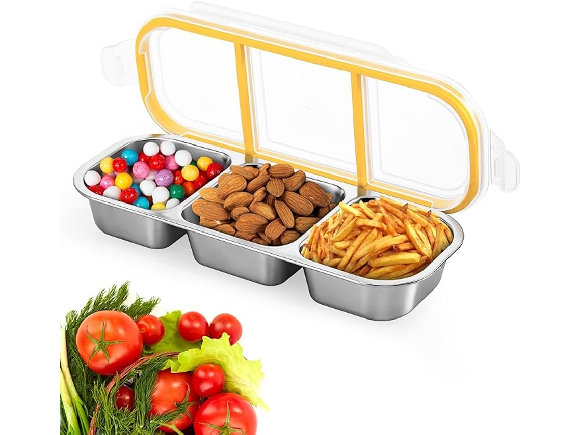 Caixa Lancheira Aco Inox com Compartimentos, Prova Vazamentos, Tampa, Microondas ZYBLSSBB