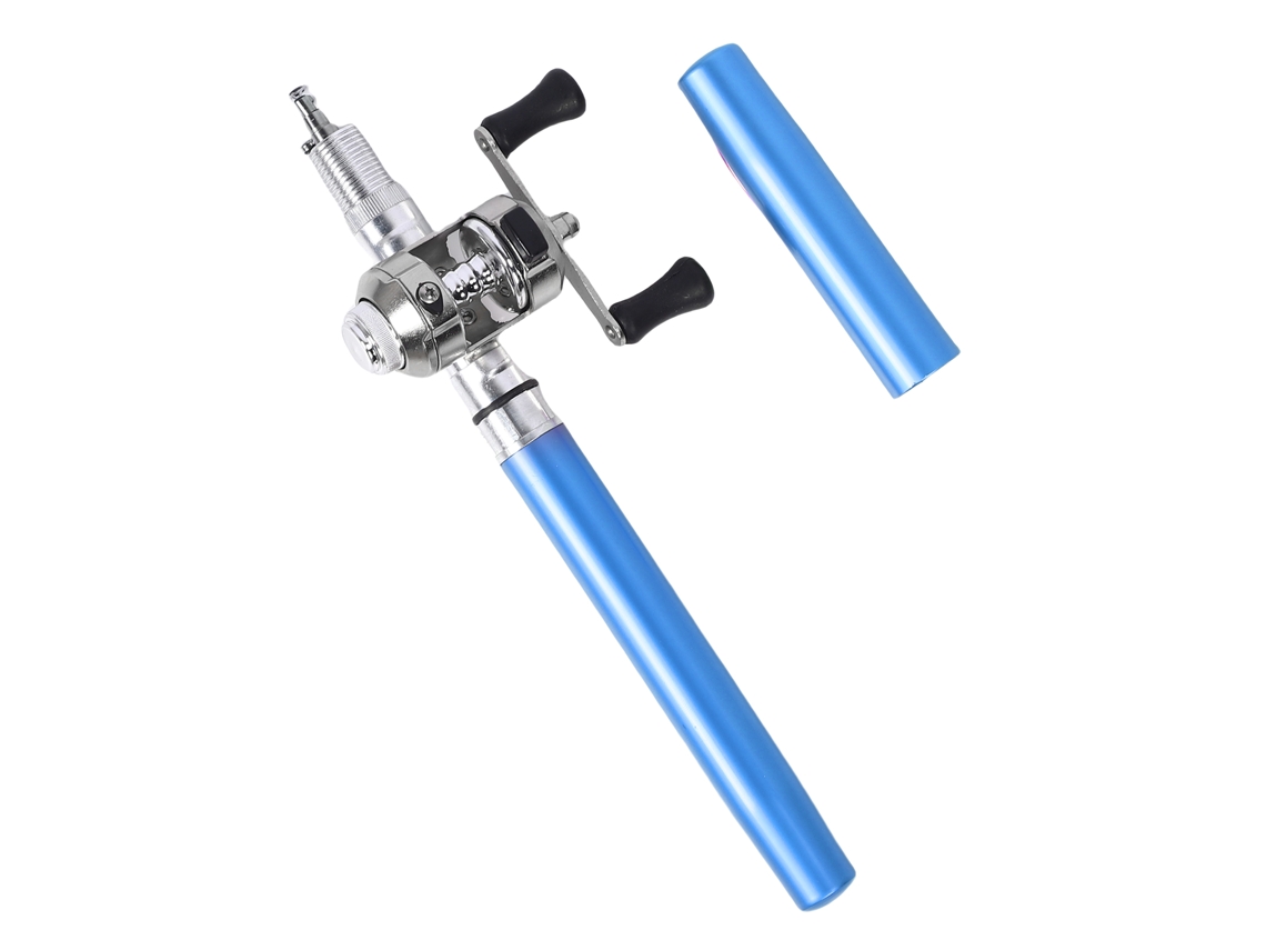 Combo Vara de Pesca Mini Caneta Portátil Azul