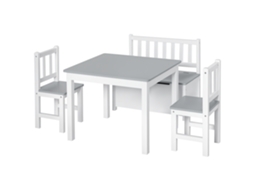 Conjunto de Mesa Infantil com 2 Cadeiras e Cômoda de Madeira, Branco e Cinza CHEZMOI