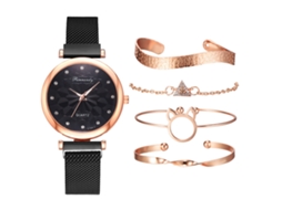 Conjunto de Presente Feminino com Relógio de Pulseira de Malha e Caixa Laranja SPQMENT