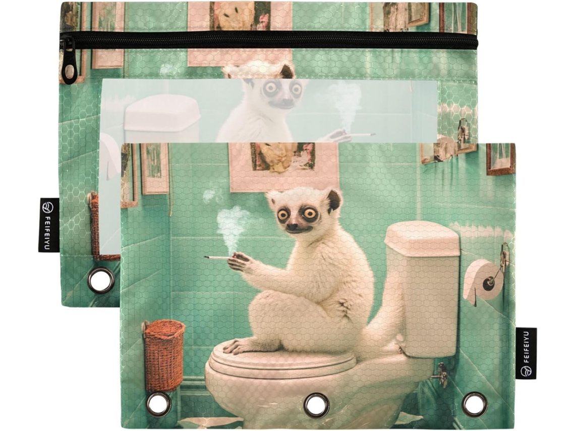 Pasta Documentos Estilo Kawaii Retrô Com Estampa De Lêmure, Janela Transparente E Zíper Em Várias Cores, Fichário