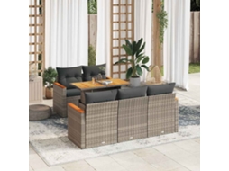 Vidaxl 6 Pcs Conjunto Sofás Jardim Com Almofadões Pe/acácia Cinzento