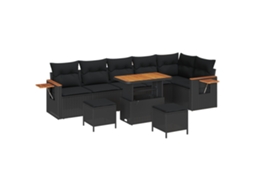 Conjunto 9 Sofá De Jardim Vidaxl Preto Vime Pe (90 X 55 X 71 Cm)