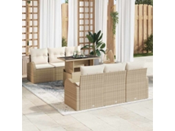 Vidaxl Conjunto De Sofá De Jardim 7 Pcs Bege Rattan Sintético