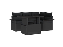 Conjunto 5 De Sofás De Jardim Vidaxl Com Almofadas Rattan Poliéster Preto  Preto Vime Pe