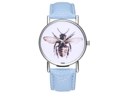 Relógio esportivo masculino de quartzo com pulseira de couro PU, azul claro.