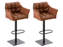 Conjunto de 2 banquetas de bar ajustáveis em couro sintético marrom claro com assento acolchoado envolvente e base quadrada de metal preto 10_0006386 Décoshop26
