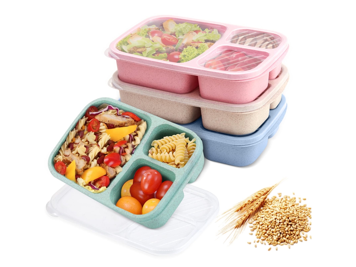 Conjunto de 4 Caixas de Almoço Bento 3 Compartimentos para Crianças Reutilizáveis e Ecológicas NEVEANCE