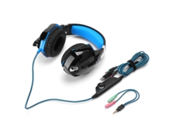 Fone Mali gamer G9000 com microfone, luz LED, para PC, computador, preto e azul