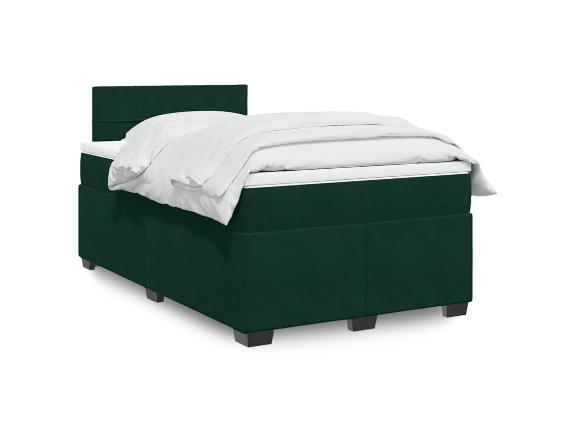 Vidaxl Cama Boxspring Com Colchão 120x200 Cm Veludo Verde-escuro