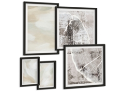 Conjunto De Pinturas Minimalismo Botânico Boho Moldura Preta Quadros Para A Sala De Estar Espelharte (conjunto De 5 Imagens)