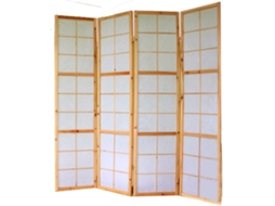 Biombo dobrável de 4 painéis em madeira natural e papel de arroz, 175x176cm, Par06034