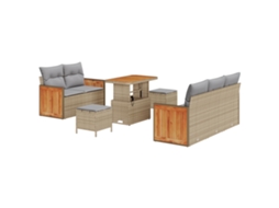 Conjunto 8 Conjunto De Sofá De Jardim Vidaxl Bege Vime Pe (173 X 62 X 85 Cm)