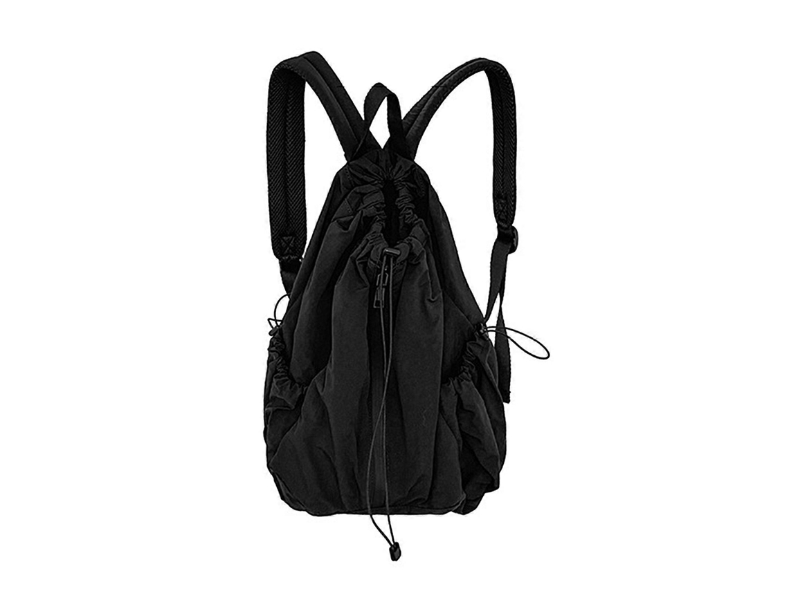 Mochila Feminina De Viagem Com Cordão E Franzido, Ideal Para Estudantes, Escola E Esportes. Grande Capacidade De Armazenamento, Preta.
