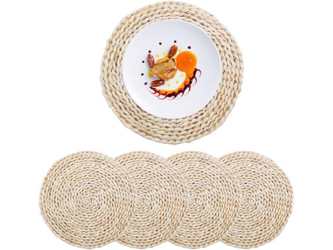 Placemats Redondos - 5 Unidades - 79 Polegadas - Chil Da Boho - Placemats - Tecido Natural, Manual - Pranchas Resistentes Ao Calor - Para Mesa De Jant