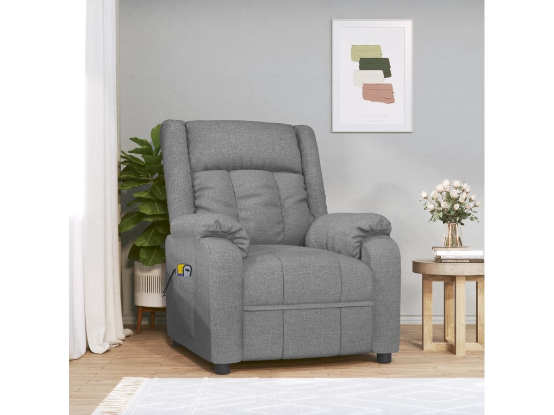 Vidaxl Poltrona De Massagens Elétrica Tecido Cinzento-claro
