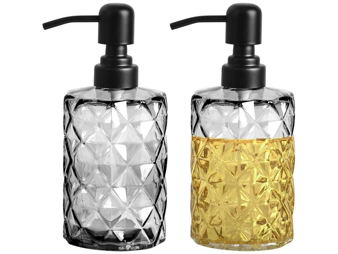 Nova Line 2 Frascos de Sabonete de Vidro com Bomba de Aço Inoxidável 304, 355ml, Recheáveis, para Banheiro
