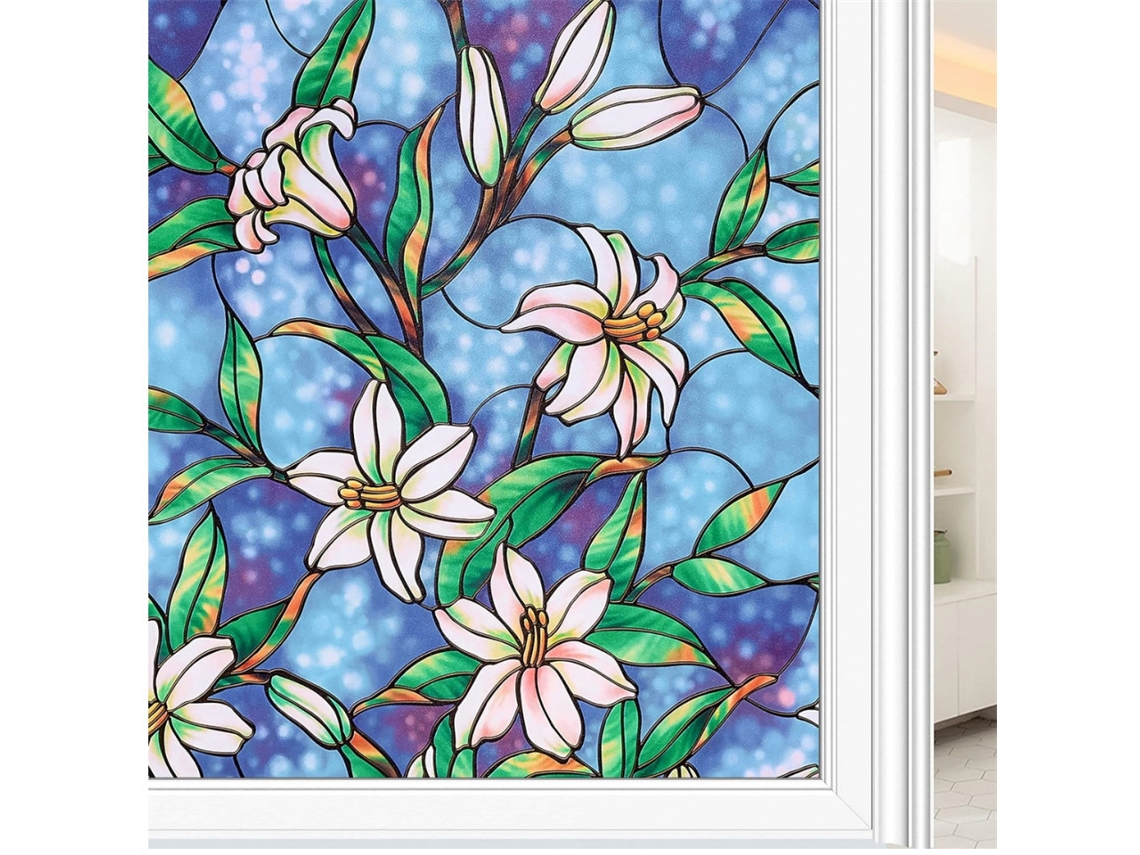 Película Para Janela Com Efeito Vitral: Decorativa Estática Autoadesiva Proteção Uv Casa E Banheiro(azul, 7, 8 X 39 Polegadas)