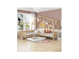 Cama Infantil Tipo Casinha Com Gavetas E Prateleiras,madeira Maciça Com Cerca E Estrutura De Ripas, L (sem Colchão) Quenty (90x200 Cm140x70cm)