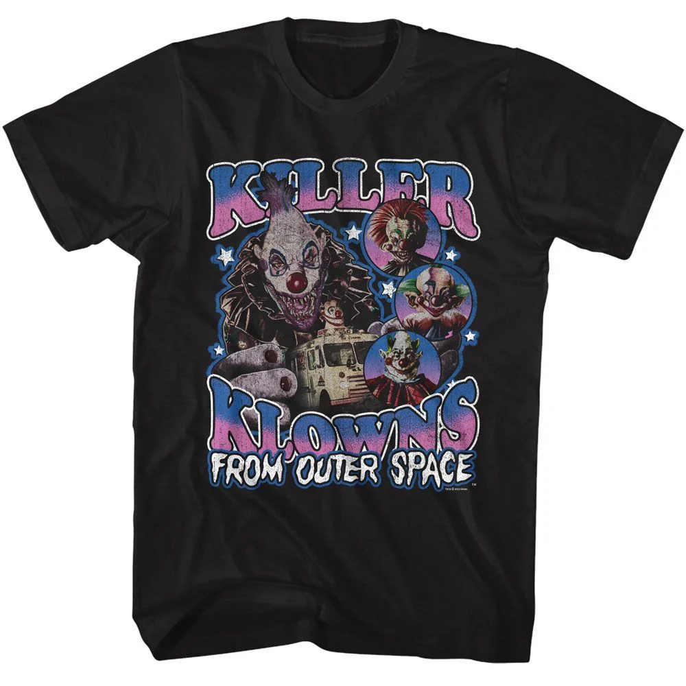 Rockinstone Killer Klowns Collage Black Adult T-shirt Size:m
