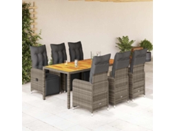Vidaxl 7 Pcs Conjunto Bistrô De Jardim C/ Almofadões Vime Pe Cinza