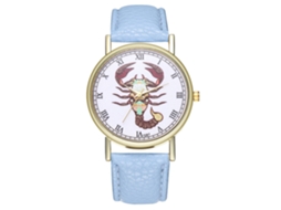 Relógio de Pulso Feminino de Quartzo com Pulseira de Couro Pu Estilo Simples Azul Claro