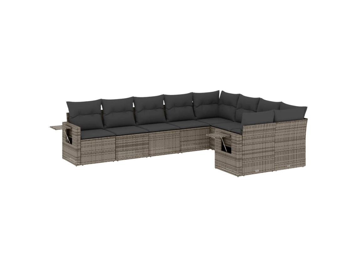 Conjunto de 9 Sofás para Jardim com Almofadões Vime Pe Cinzento MAISON EXCLUSIVE (90x200 cm)