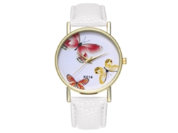 Relógio analógico masculino Zhoulianfa com mostrador simples e pulseira de couro PU (branco)