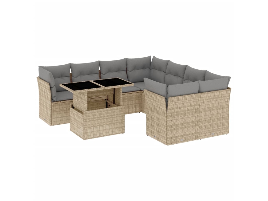 Conjunto de 9 sofás de jardim com almofadões Vime Pe Bege MAISON EXCLUSIVE (90x200 cm)