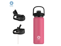 Garrafa Térmica (rosa) De 1200ml, Com Alça Retrátil E Tampa Com Trava, Feita De Aço Inoxidável.