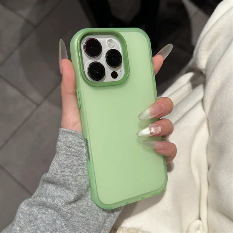 (iphone 16 Plus Verde) Material De Borracha De Silicone Macio Fosco Transparente À Prova De Choque