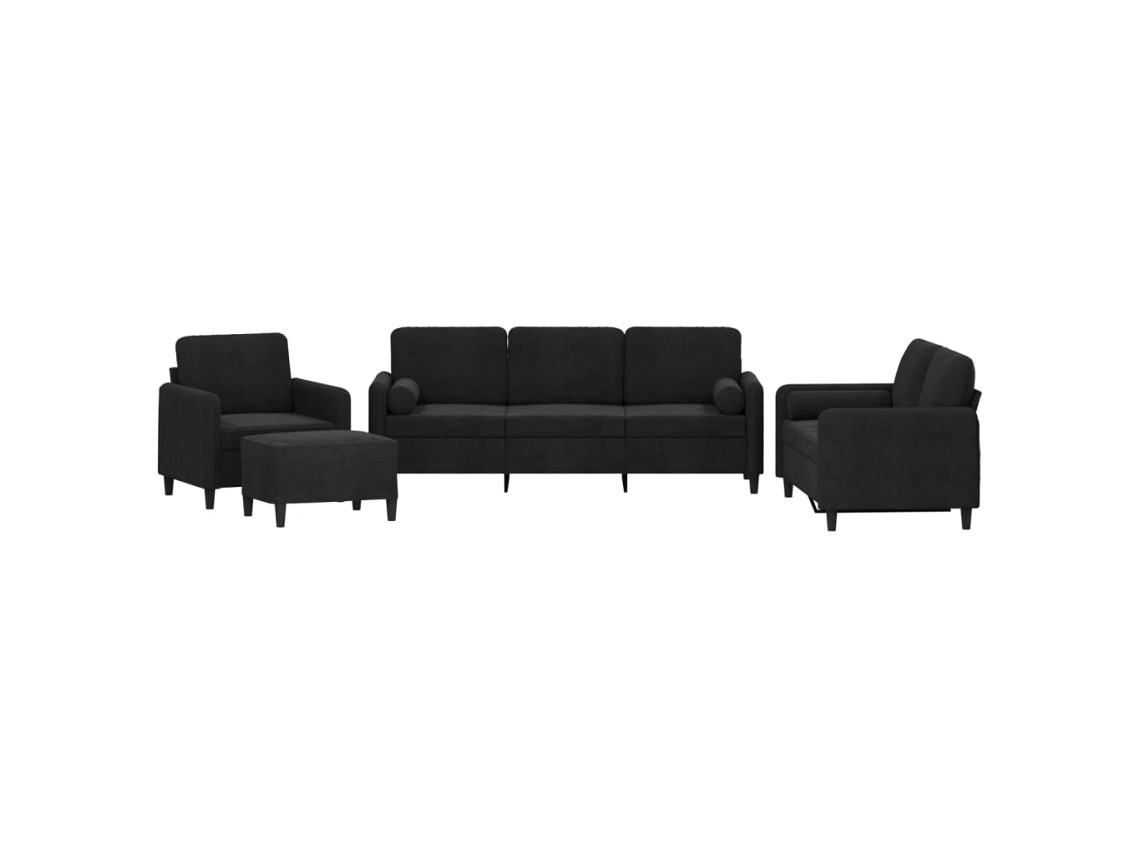 4 Pcs Conjunto de Sofás com Almofadas Veludo Preto MAISON EXCLUSIVE
