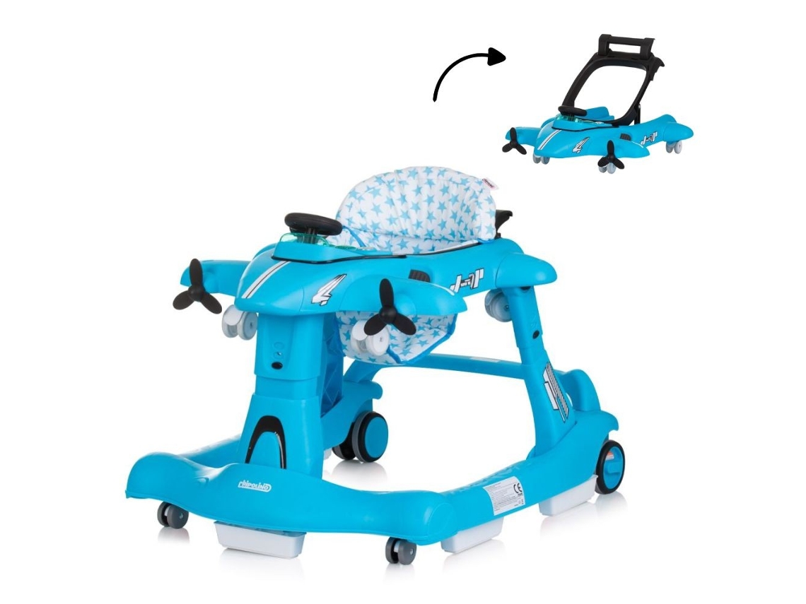 Andador Multifuncional 3 Em 1 Chipolino Blue Airplane